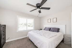 Bedroom with carpet floors and ceiling fan