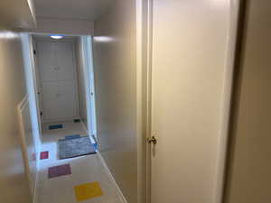 Hallway with linen closet
