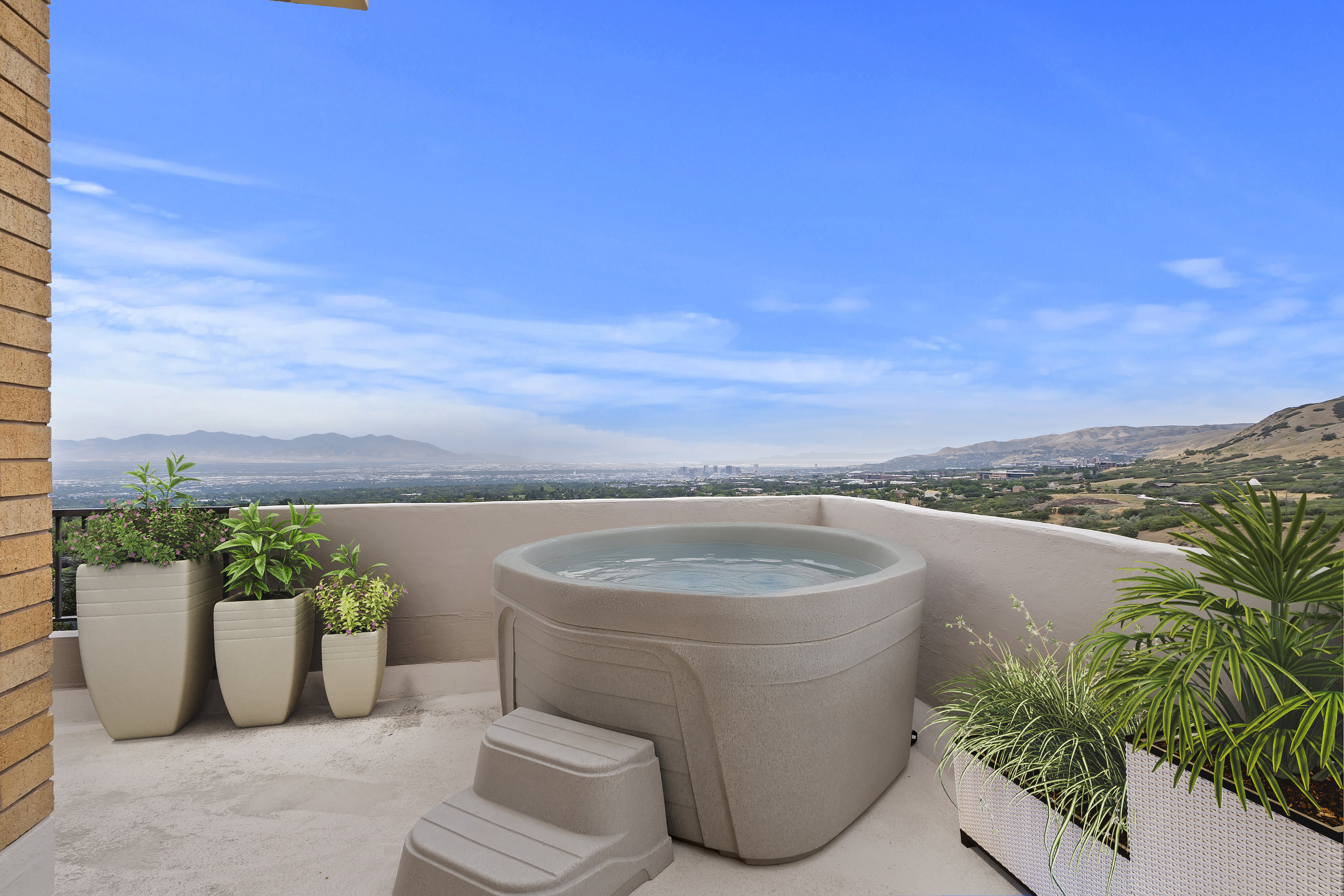 Patio / terrace featuring a mountain view
