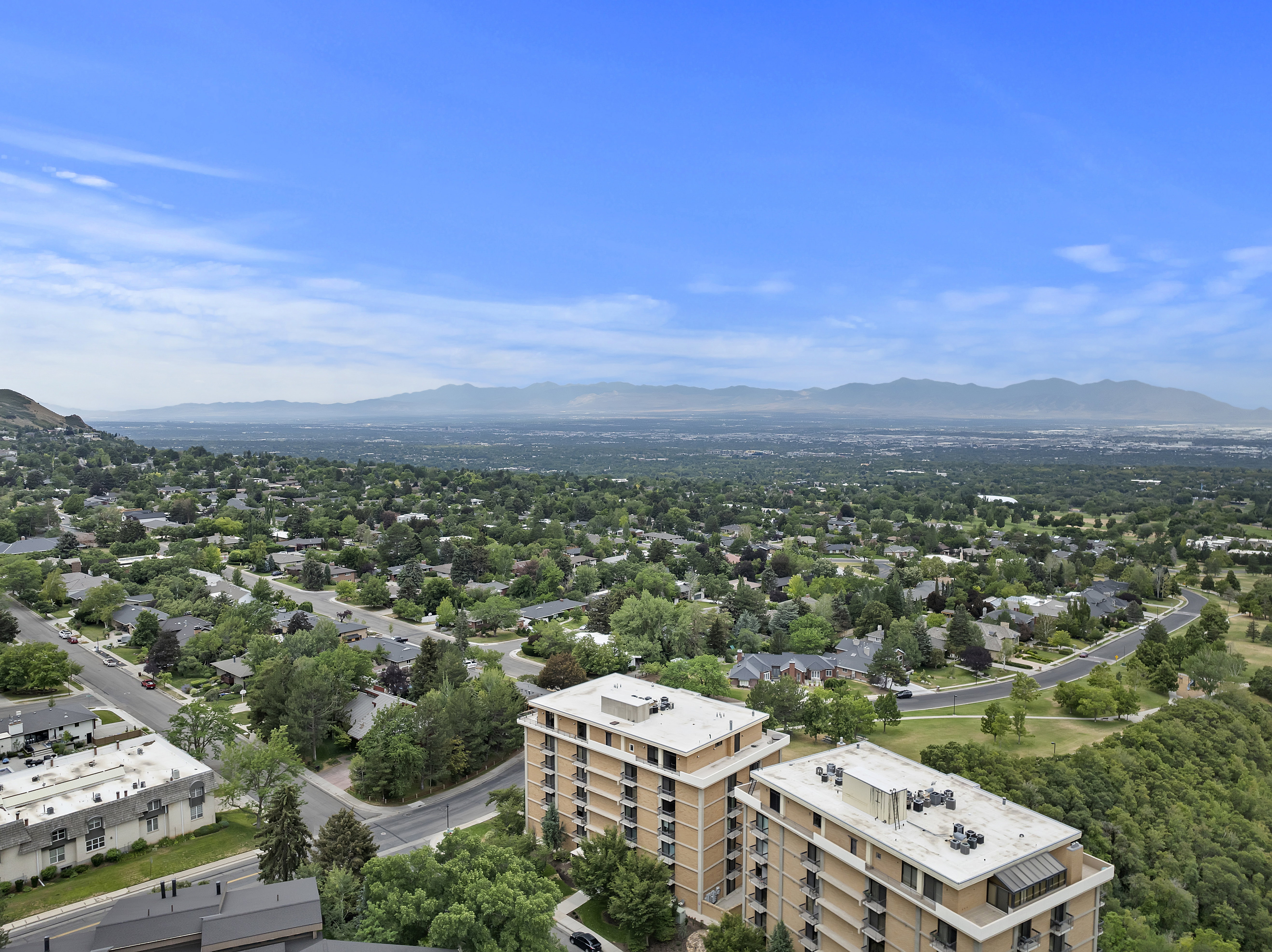 Drone / aerial view of a mountain backdrop