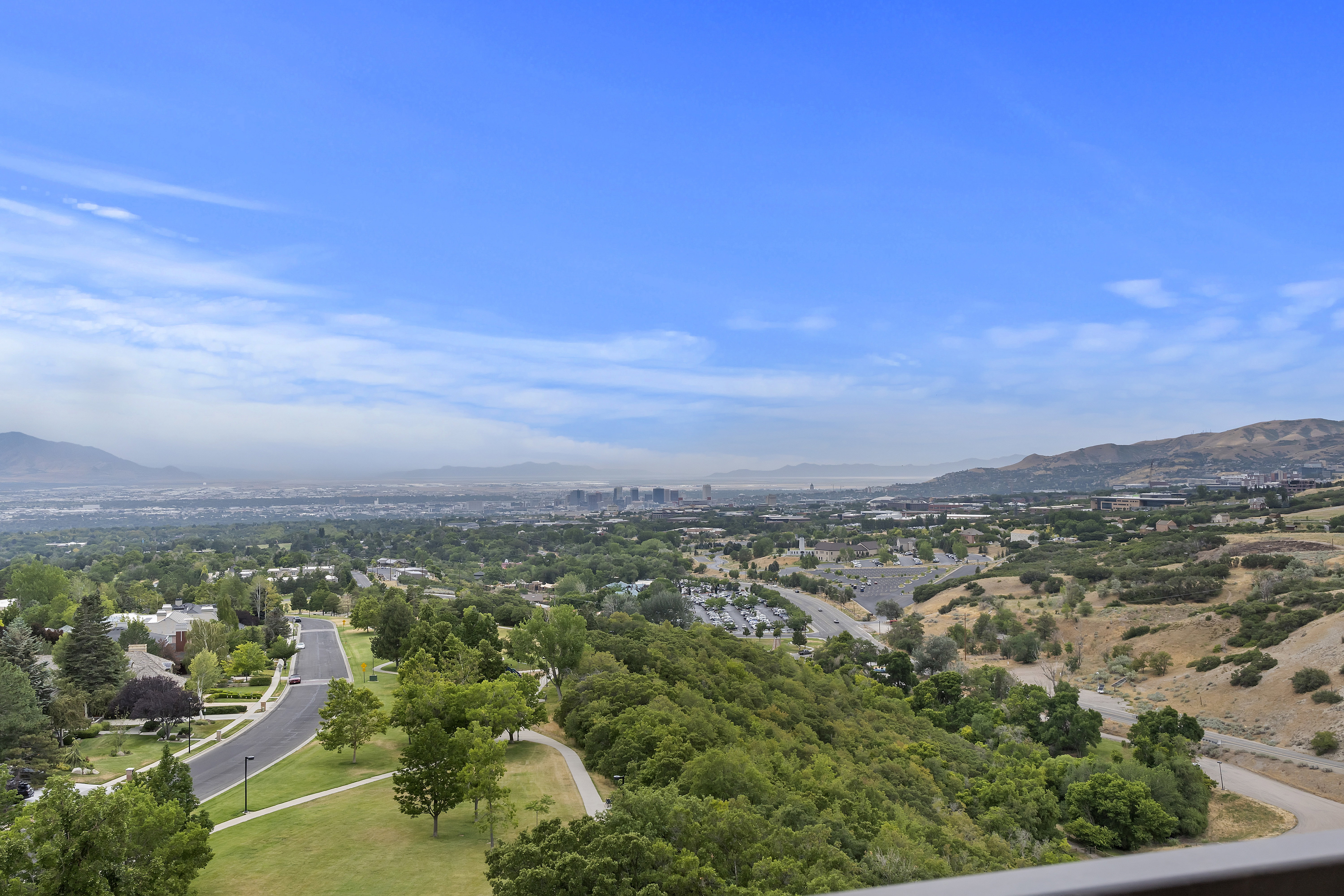 Drone / aerial view of a mountainous background