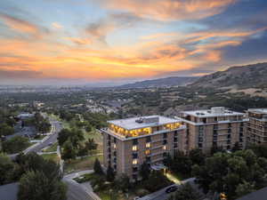 Aerial view at dusk of a mountain view