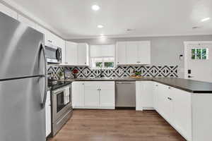 Kitchen with stainless steel appliances