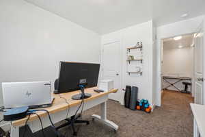 View of carpeted home office