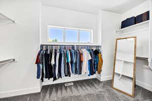 Walk in closet featuring carpet flooring