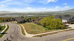 Aerial perspective of suburban area with mountains