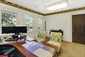 Office area featuring carpet flooring and baseboards