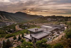 Aerial view at dusk of a mountain view