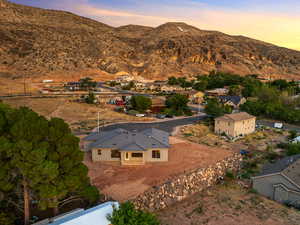Aerial view at dusk of a mountain view