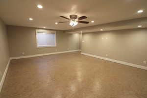 Unfurnished room featuring recessed lighting and a ceiling fan