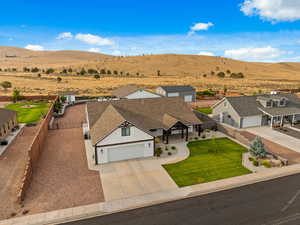 Aerial view of residential area with a mountainous background