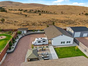 Drone / aerial view of a mountain backdrop