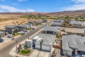Aerial view of residential area with a mountain backdrop