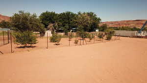 View of lot with red rock backdrop.