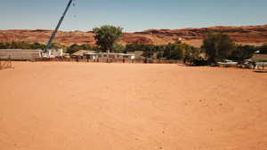 View of lot with red rock backdrop.