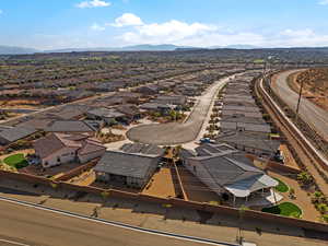 Aerial perspective of suburban area with mountains