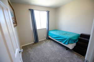 Bedroom with carpet floors and baseboards