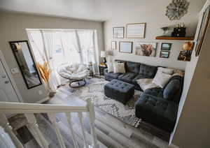 Living area with wood finished floors
