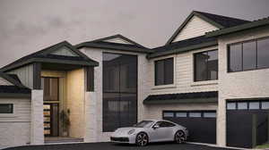 View of front of property featuring a garage, board and batten siding, and a shingled roof