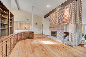 Great room with double sided fireplace