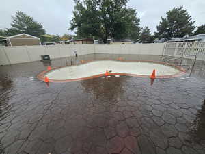 View of pool featuring a fenced backyard and a patio area
