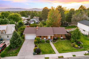 Aerial view at dusk of a mountain view