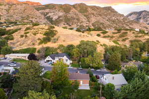 Aerial view at dusk of a mountain view