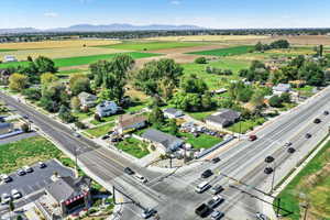 Drone / aerial view of a mountain backdrop