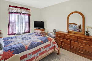 Bedroom with carpet flooring
