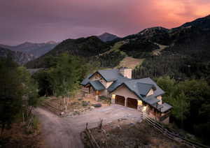 Evening view of the front of the home