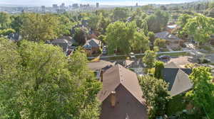 Drone / aerial view of city skyline
