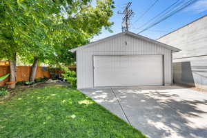 View of detached garage