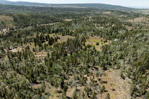 View of property location with a mountainous background and a heavily wooded area