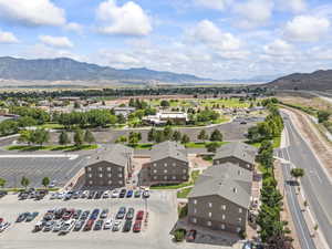 Aerial view of a mountain backdrop