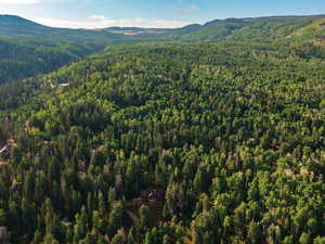 Drone / aerial view of a mountainous background
