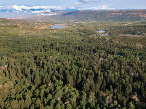 Aerial view of a nearby body of water