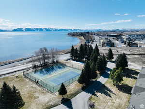 Drone / aerial view of a water and mountain view