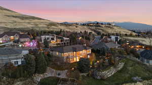 Aerial view at dusk of a mountain view
