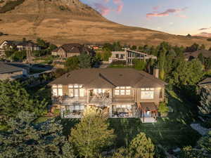 Aerial view at dusk of a mountain view