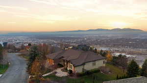 Aerial overview of property's location with mountains