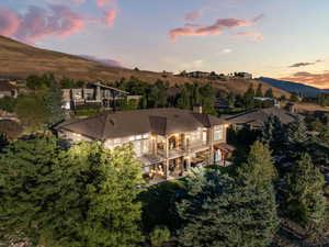 Aerial view at dusk of a mountain view