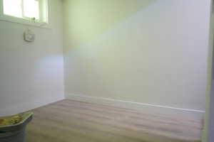 Spare room with baseboards and wood finished floors
