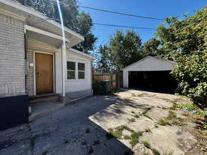 View of detached garage