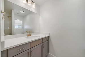 Full bathroom featuring vanity and bathtub / shower combination