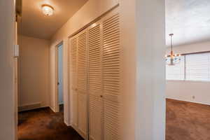 Hall with shelves & a coat closet