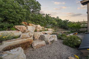 View of yard at dusk