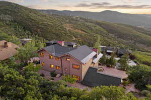 Aerial view at dusk of a mountain view