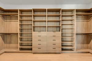 Spacious closet with light wood-style flooring