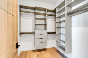 Walk in closet featuring light wood finished floors
