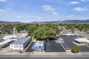 Aerial view of a mountain backdrop